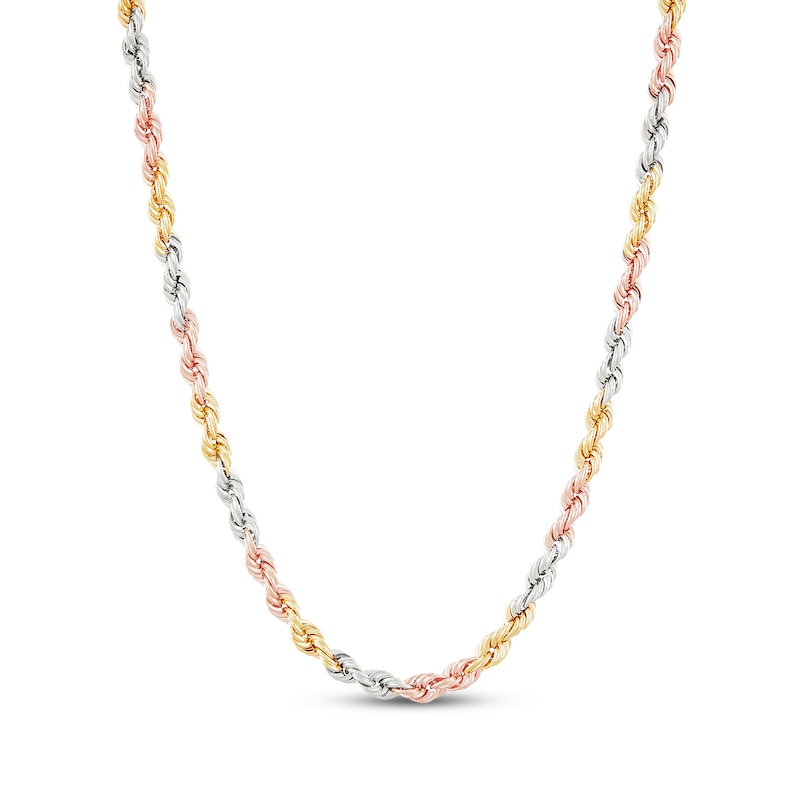 Main Image 1 of Rope Chain Necklace 3mm Solid 14K Tri-Tone Gold 22"
