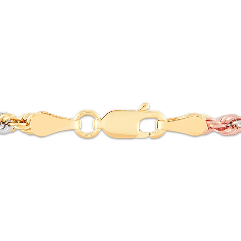 Main Image 3 of Rope Chain Necklace 3mm Solid 14K Tri-Tone Gold 22"