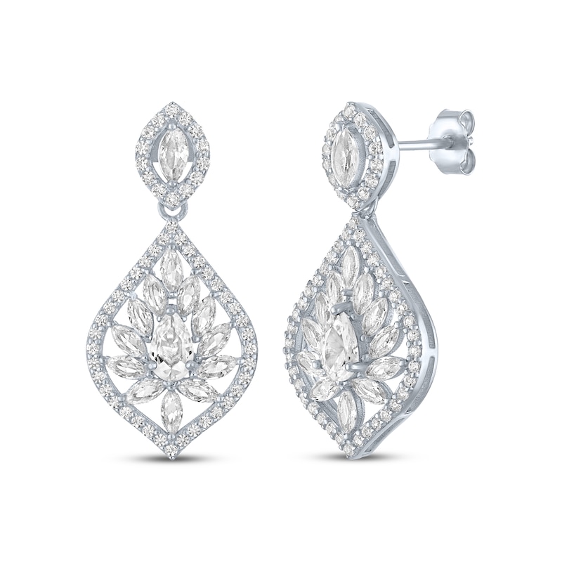 Main Image 1 of Pear & Marquise-Cut White Lab-Created Sapphire Marquise Frame Dangle Earrings Sterling Silver