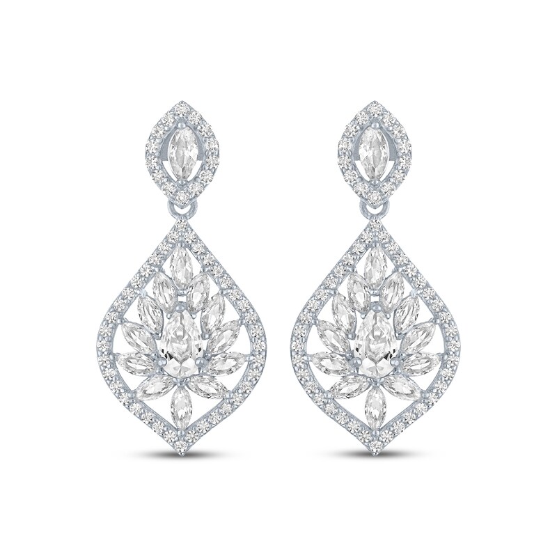 Main Image 2 of Pear & Marquise-Cut White Lab-Created Sapphire Marquise Frame Dangle Earrings Sterling Silver