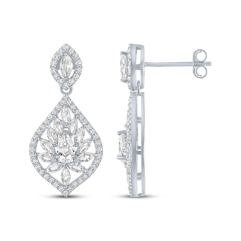 Main Image 3 of Pear & Marquise-Cut White Lab-Created Sapphire Marquise Frame Dangle Earrings Sterling Silver