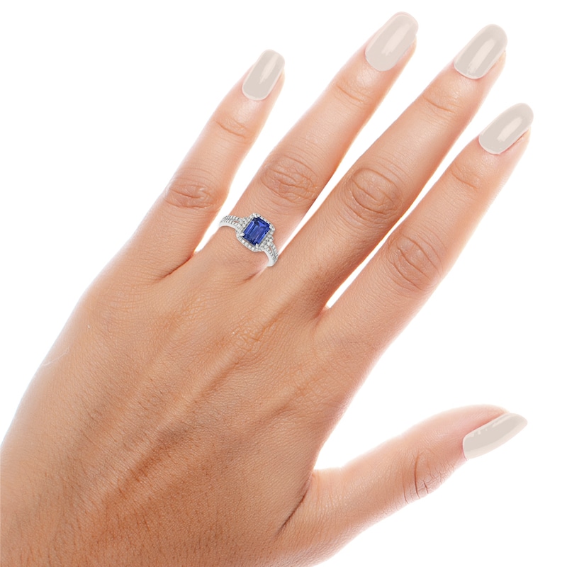 Main Image 3 of Octagon-Cut Blue Lab-Created Sapphire & White Lab-Created Sapphire Ring Sterling Silver