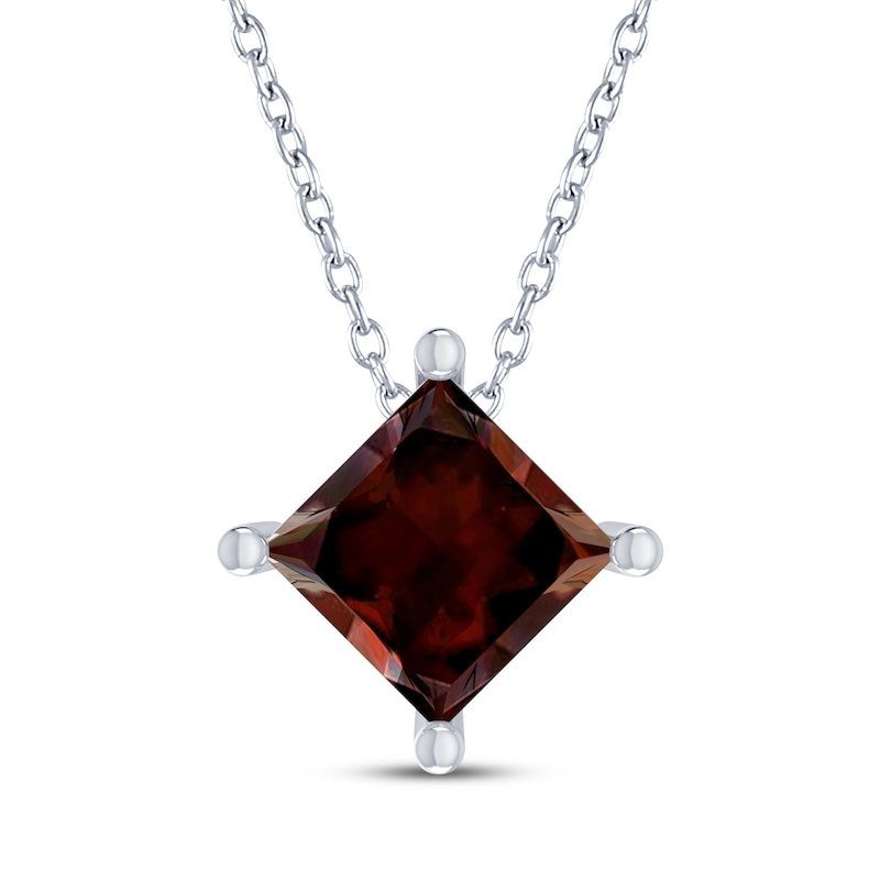 Main Image 1 of Square-Cut Garnet Solitaire Necklace Sterling Silver 18"