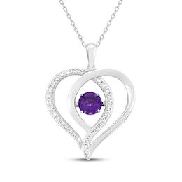 Amethyst & White Lab-Created Sapphire Overlapping Heart Necklace Sterling Silver 18"