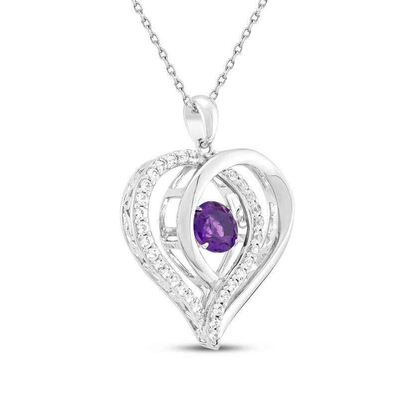 Main Image 2 of Amethyst & White Lab-Created Sapphire Overlapping Heart Necklace Sterling Silver 18"