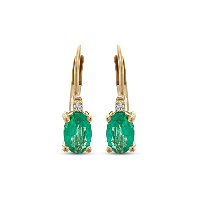 Main Image 2 of Oval-Cut Emerald & Diamond Accent Drop Earrings 10K Yellow Gold