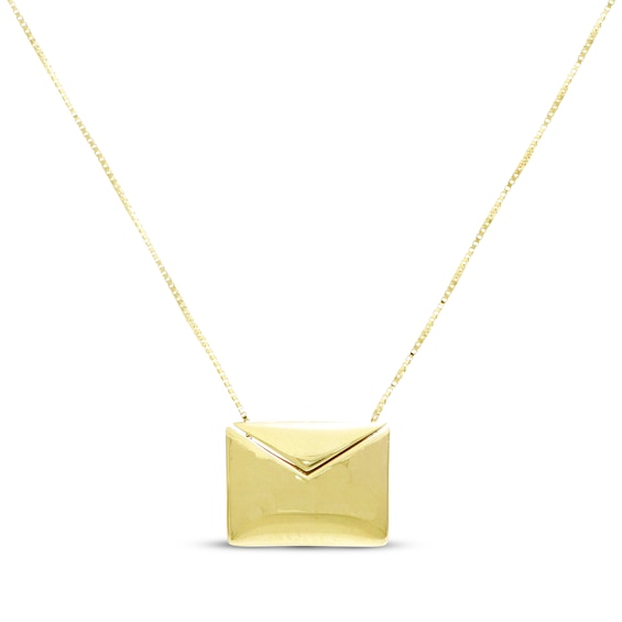 Hidden Message "I Love You" Envelope Necklace 10K Yellow Gold 18"
