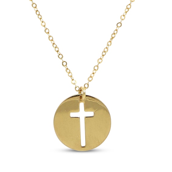Cross Cutout Circle Necklace 10 Yellow Gold 18"
