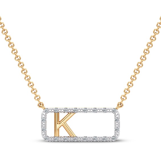 Diamond K Initial Rectangle Necklace 1/10 ct tw 10K Yellow Gold 18"