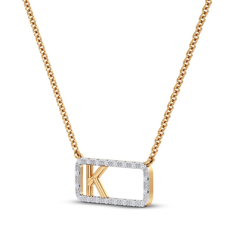 Main Image 2 of Diamond K Initial Rectangle Necklace 1/10 ct tw 10K Yellow Gold 18"