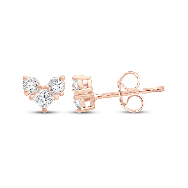 Main Image 1 of KAY Lab-Grown Diamonds Princess & Round-Cut Three-Stone Stud Earrings 1/4 ct tw 14K Rose Gold