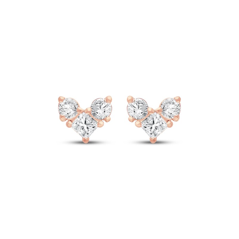 Main Image 2 of KAY Lab-Grown Diamonds Princess & Round-Cut Three-Stone Stud Earrings 1/4 ct tw 14K Rose Gold