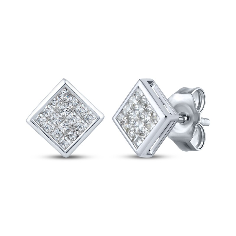 Main Image 1 of Men's KAY Lab-Grown Square-Cut Multi-Diamond Stud Earrings 1-1/4 ct tw Sterling Silver