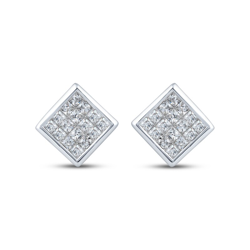 Main Image 2 of Men's KAY Lab-Grown Square-Cut Multi-Diamond Stud Earrings 1-1/4 ct tw Sterling Silver