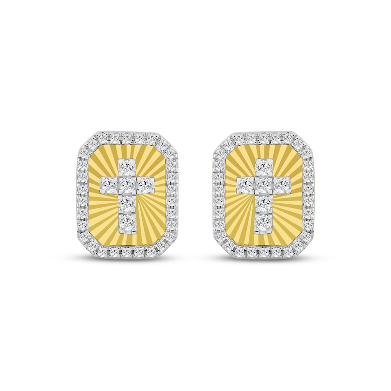 Main Image 2 of Men's Diamond Sunray Cross Stud Earrings 1/4 ct tw 10K Yellow Gold