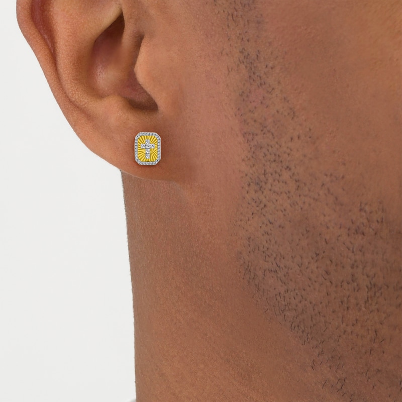 Main Image 3 of Men's Diamond Sunray Cross Stud Earrings 1/4 ct tw 10K Yellow Gold