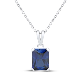 Emerald-Cut Blue Lab-Created Sapphire Solitaire Necklace Sterling Silver 18"