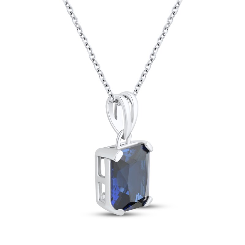 Main Image 2 of Emerald-Cut Blue Lab-Created Sapphire Solitaire Necklace Sterling Silver 18"