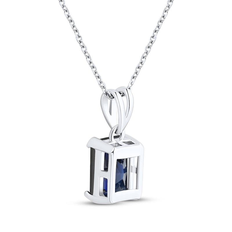 Main Image 3 of Emerald-Cut Blue Lab-Created Sapphire Solitaire Necklace Sterling Silver 18"