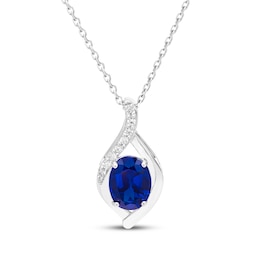 Oval-Cut Blue Lab-Created Sapphire & White Lab-Created Sapphire Necklace Sterling Silver 18"