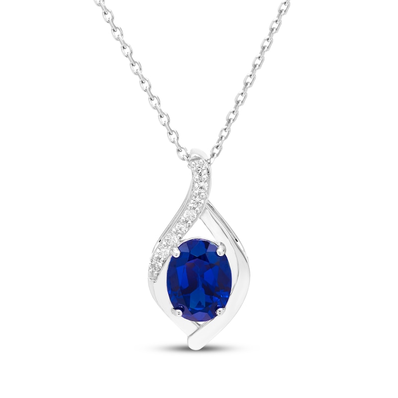 Main Image 1 of Oval-Cut Blue Lab-Created Sapphire & White Lab-Created Sapphire Necklace Sterling Silver 18"