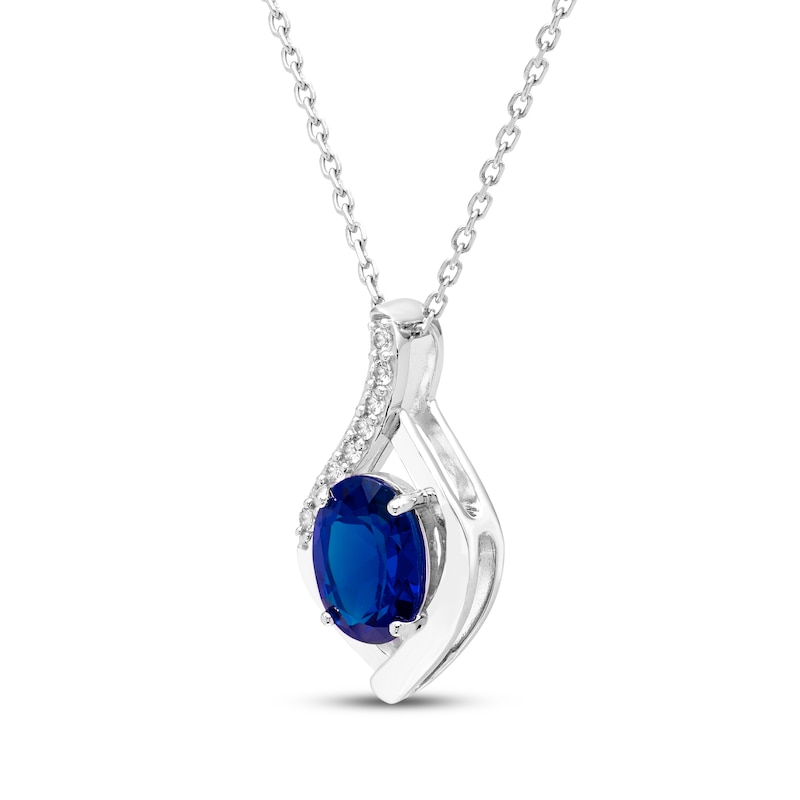 Main Image 2 of Oval-Cut Blue Lab-Created Sapphire & White Lab-Created Sapphire Necklace Sterling Silver 18"