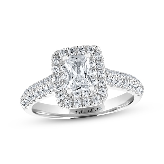 THE LEO Diamond Emerald-Cut Halo Engagement Ring 1 ct tw 14K White Gold