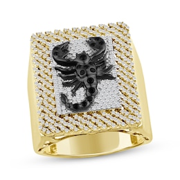 Men's Black & White Diamond Scorpion Ring 1 ct tw 10K Yellow Gold