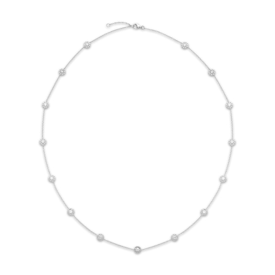 Diamond Halo Station Necklace 2 ct tw 14K White Gold 18"