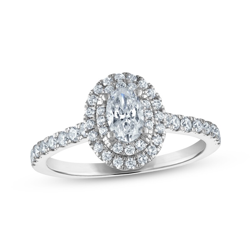 Main Image 1 of Adore Oval-Cut Diamond Double Halo Engagement Ring 7/8 ct tw 14K White Gold