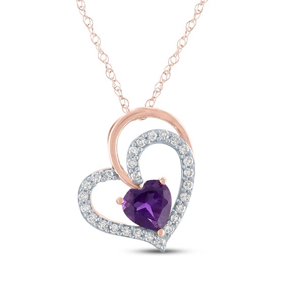 Heart-Shaped Amethyst & Diamond Necklace 1/8 ct tw 10K Rose Gold 18"