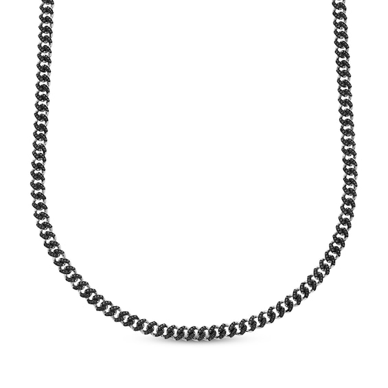 Men's Black Diamond Curb Chain Necklace 3-1/10 ct tw Sterling Silver 20"