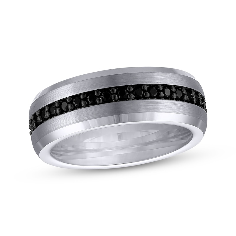 Main Image 1 of Men's Adore Black Sapphire Wedding Band Tungsten Carbide 8mm