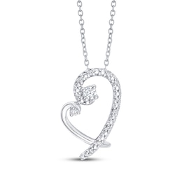 Diamond Tilted Heart Necklace 1/10 ct tw Sterling Silver 18"