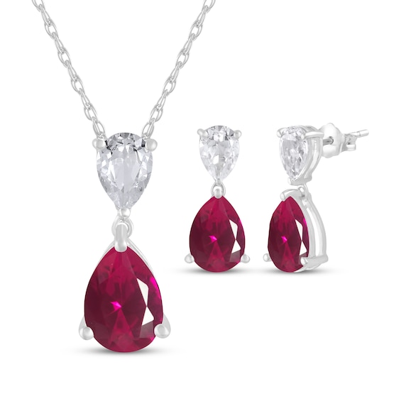 Pear-Shaped Lab-Created Ruby & White Sapphire Gift Set Sterling Silver