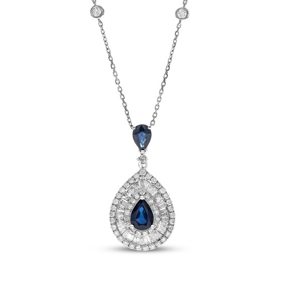 Cirari Couture Pear-Shaped Natural Blue Sapphire & Diamond Necklace 1 ct tw 14K White Gold 18"