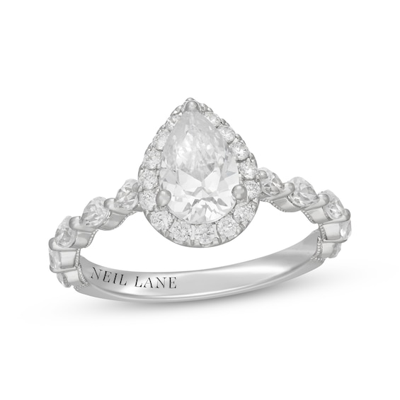 Neil Lane Premiere Pear-Shaped Diamond Halo Engagement Ring 1-5/8 ct tw 14K White Gold