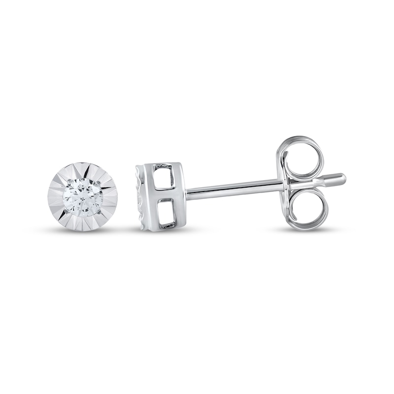 Main Image 1 of Round-Cut Diamond Solitaire Stud Earrings 1/8 ct tw Sterling Silver (J/I3)