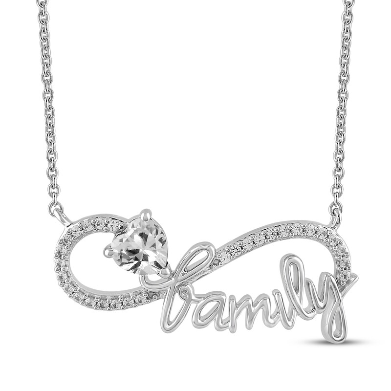 Main Image 1 of Heart-Shaped White Lab-Created Sapphire Infinity "Family" Necklace Sterling Silver 18"