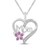 Thumbnail Image 1 of Pink & White Lab-Created Sapphire "Mom" Heart Flower Necklace Sterling Silver 18"