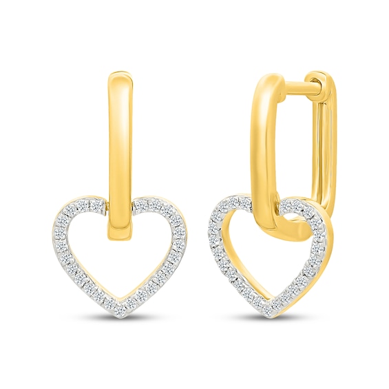 Diamond Heart Doorknocker Hoop Earrings 1/5 ct tw 10K Yellow Gold