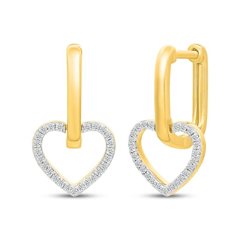 Main Image 1 of Diamond Heart Doorknocker Hoop Earrings 1/5 ct tw 10K Yellow Gold