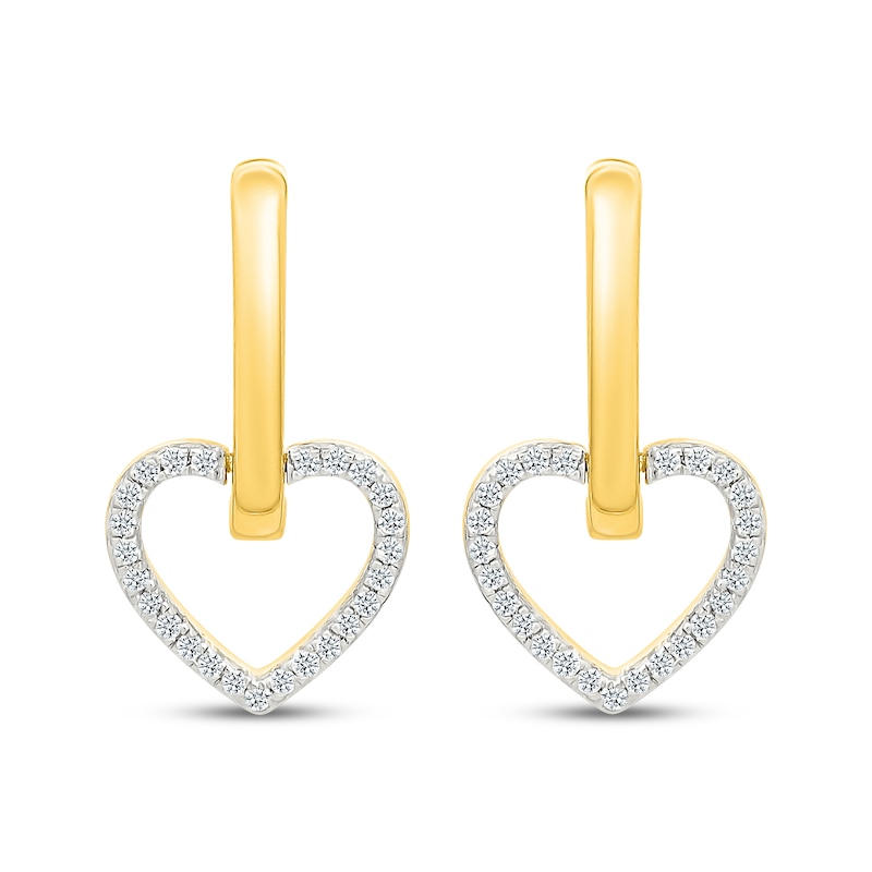 Main Image 2 of Diamond Heart Doorknocker Hoop Earrings 1/5 ct tw 10K Yellow Gold
