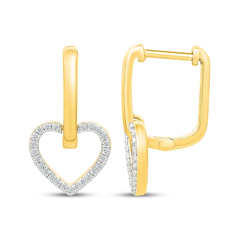 Main Image 3 of Diamond Heart Doorknocker Hoop Earrings 1/5 ct tw 10K Yellow Gold