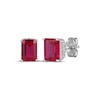 Thumbnail Image 1 of Emerald-Cut Lab-Created Ruby & White Lab-Created Sapphire Hidden Halo Stud Earrings Sterling Silver