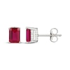 Thumbnail Image 3 of Emerald-Cut Lab-Created Ruby & White Lab-Created Sapphire Hidden Halo Stud Earrings Sterling Silver