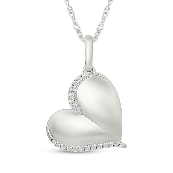 Diamond Tilted Puff Heart Necklace 1/10 ct tw Sterling Silver 18"