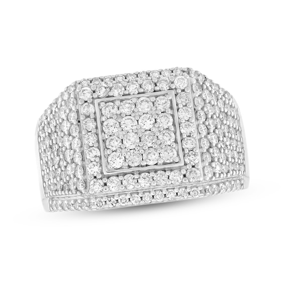 Men's Multi-Diamond Square Ring 1-7/8 ct tw 10K White Gold