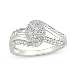 Multi-Diamond Halo Bypass Promise Ring 1/3 ct tw Sterling Silver