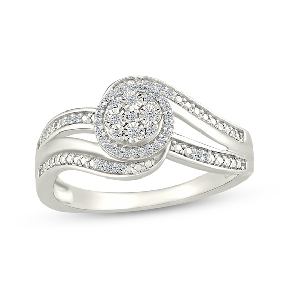Multi-Diamond Halo Bypass Promise Ring 1/3 ct tw Sterling Silver